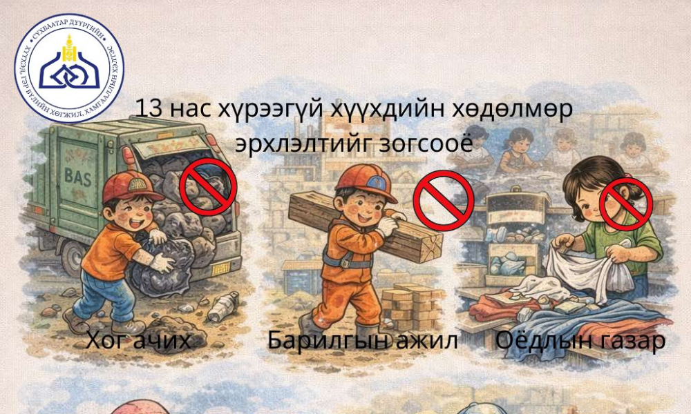 13 нас хүрээгүй хүүхдийн хөдөлмөр эрхлэлтийн мөлжлөгийг таслан зогсооё!

2026.03.18