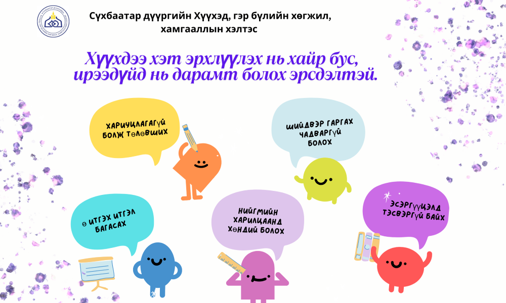 Хүүхэд дүрэм, хязгаар дотор өсөх үед өөрийгөө ойлгож, бусдыг хүндэлж сурдаг.....✅ Тиймээс эцэг эх та дараах зүйлийг санаж яваарай:
✍"Үгүй" гэж хэлэхээс бүү ай.
Хүүхдэд бүхнийг зөвшөөрөх нь хайр биш. Хааяа үгүй гэж хэлэх нь тэднийг амьдралын бодит байдалд бэлддэг.
✍Хариуцлага үүрүүлж сурга.
Гэрийн жижиг ажил, хичээл ном, тоглоомоо цэгцлэх зэрэг нь тэдэнд өөрийн үйлдлийн төлөө хариуцлага хүлээх анхны алхам болдог.
✍Бүхнийг оронд нь хийж өгөх бус, өөрөөр нь хийлгэж сурга.
Хүүхдийг амьдралын чадварт сургах хамгийн зөв арга бол өөрөө хийж, алдаж, суралцах боломжийг өгөх юм.